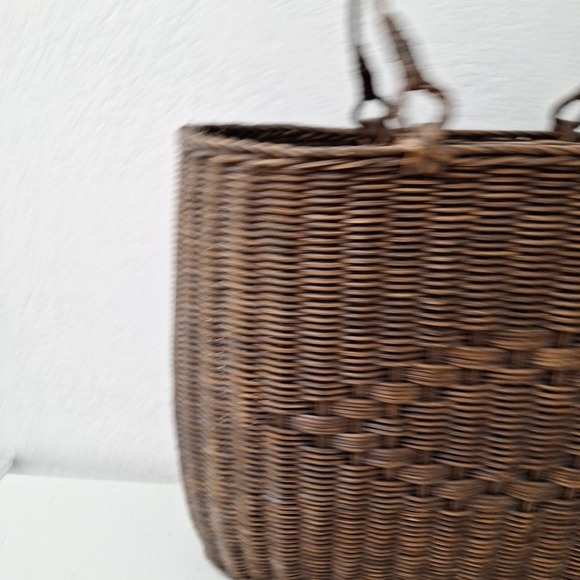 Vintage Woven Basket Purse Tote Wicker Pattern Weave Woven Natural 14" x 11" - Picture 4 of 11